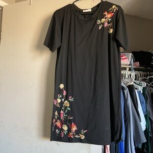 Floral Embroidered Black Dress